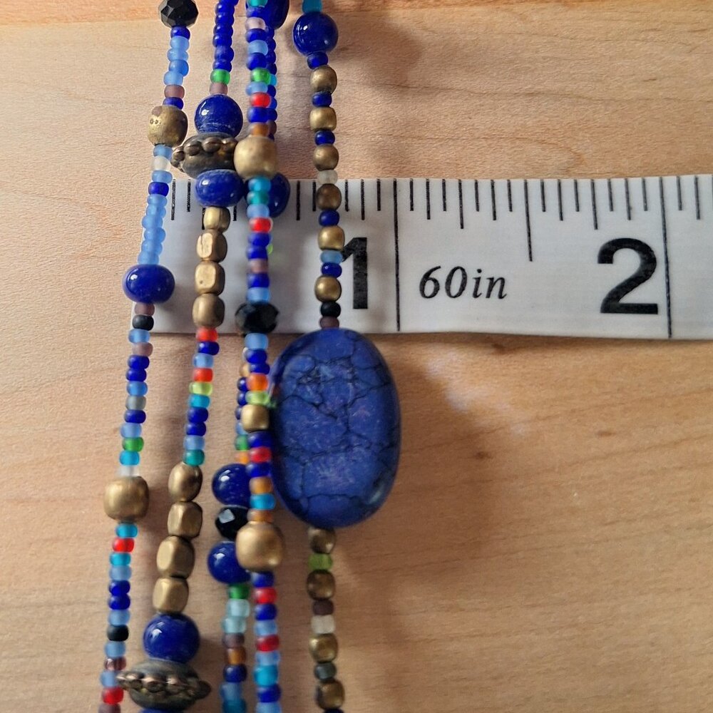 Multi Strand Blue Seed Bead Multicolor Necklace - Picture 11 of 11